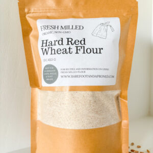 bag of freshly milled hard red wheat flour with wheat berries